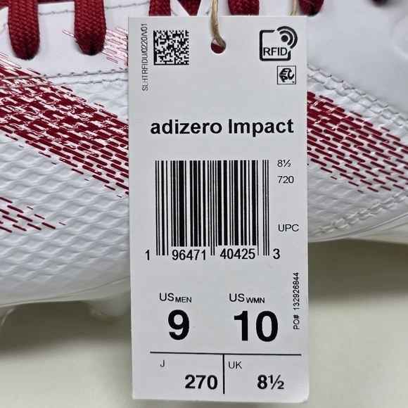 adidas Adizero Impact Football Cleats Mens Size 9 White Red Shoes IF2477 New main image 11